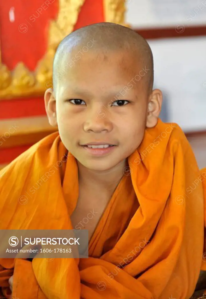 Asia, Southeast Asia, Laos, Vientiane, portrait of a young monk