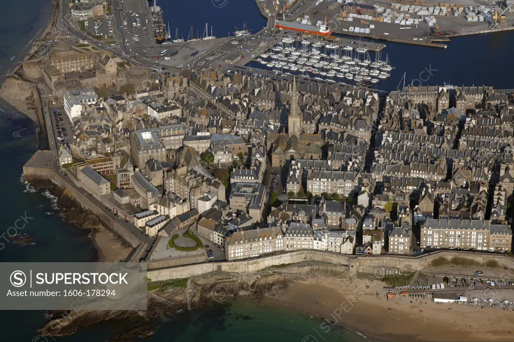 France, Ille-et-Vilaine (35), Saint-Malo, city of art and history, (aerial photo),