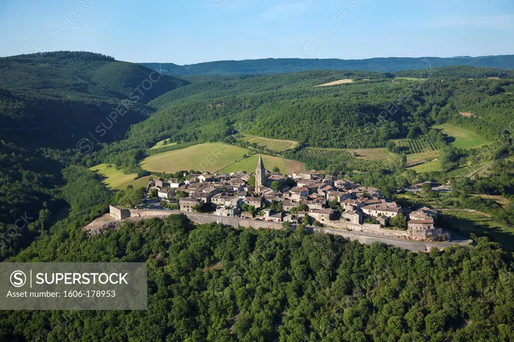 France, Tarn (81), Puycelsi village labeled the ""most beautiful villages in France"" (aerial photo),