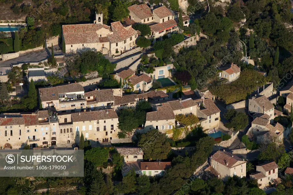 France, Vaucluse (84), Seguret, the town labeled More Fine-Villages-de-France (aerial photo),