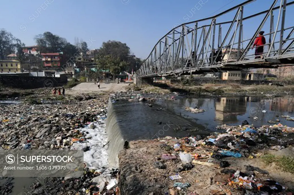 Nepal, Katmandu, rubish in the BAGMATi river
