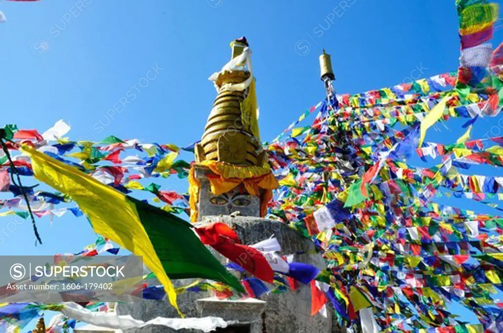 Nepal Kathmandu stupa and prayers flags of NAGARJUN
