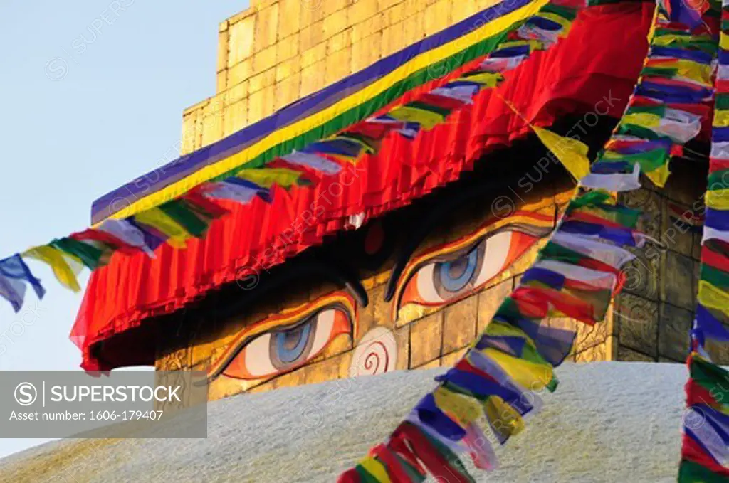 Nepal Kathmandu bouddha's eyes on the stupa of BODNATH