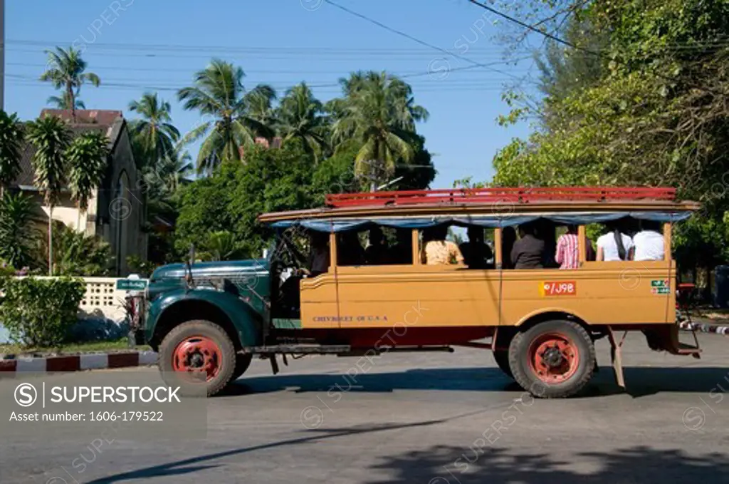 Myanmar Burma MOULMEIN a school bus Chevrolet looking like a jeep