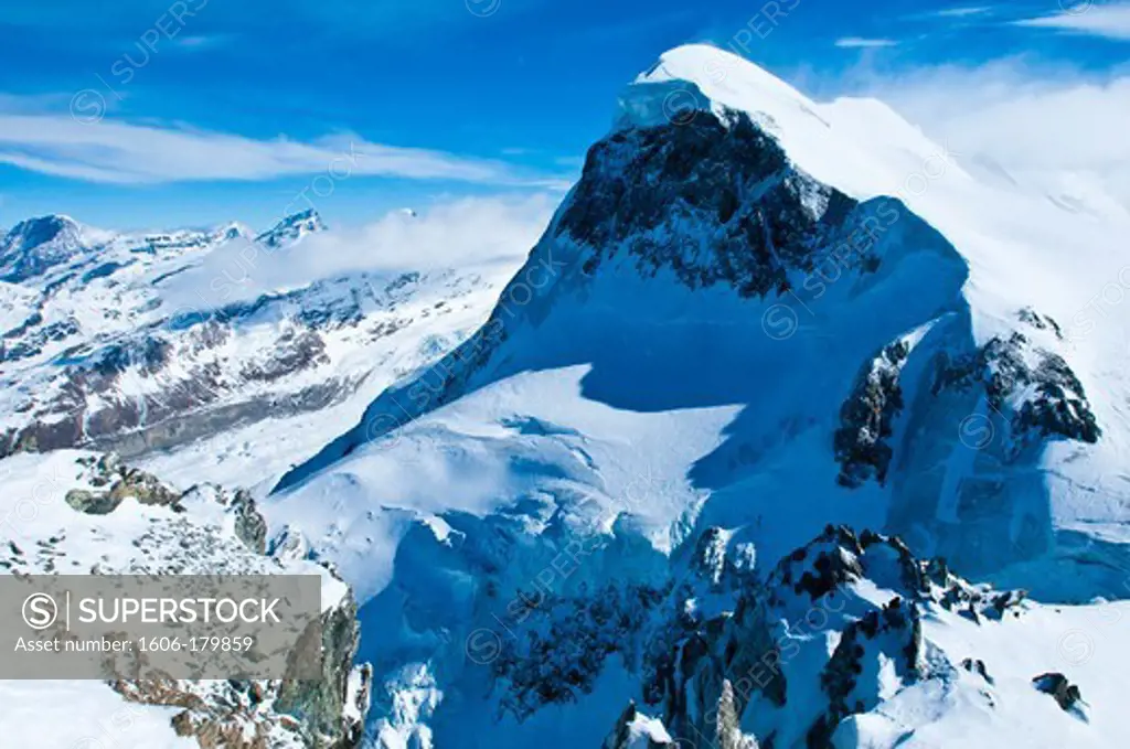 Europe, Switzerland, Alps mountains, Valais Province (VS), the Paradise Glacier Matterhorn Station looking over the Cervin Mount (4478 m)