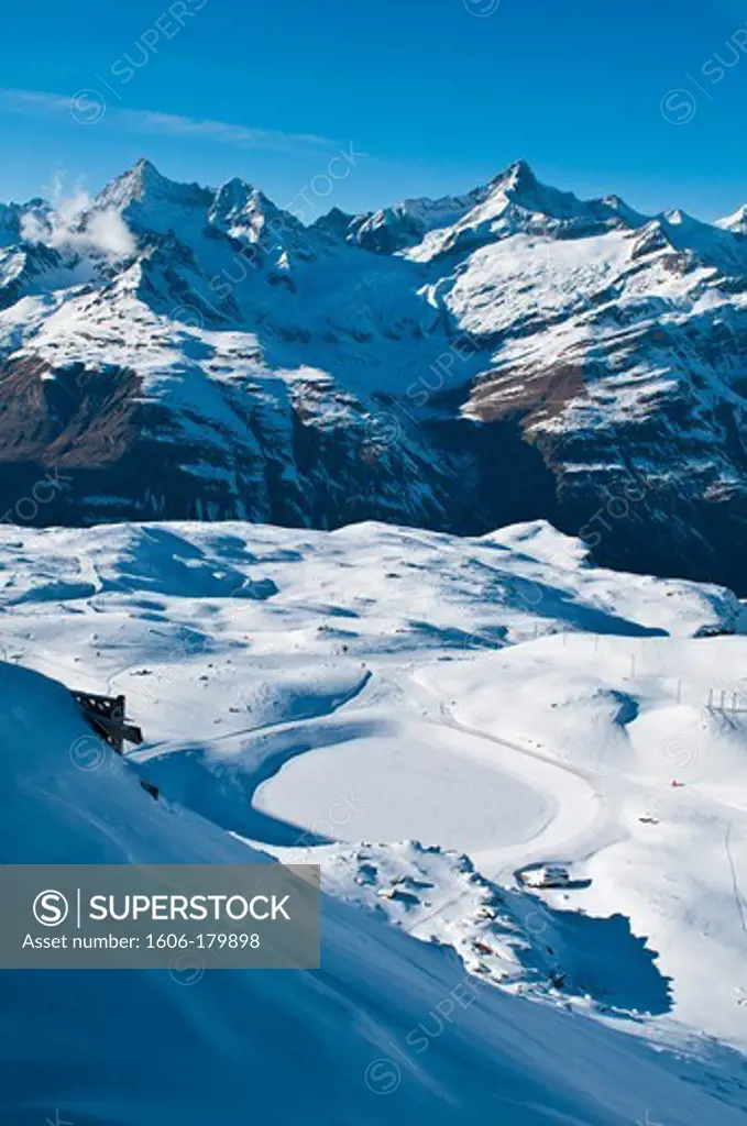 Europe, Switzerland, Alps mountains, Valais Province (VS), Gornergrat summit (3135 m), view over the valaisan Alps