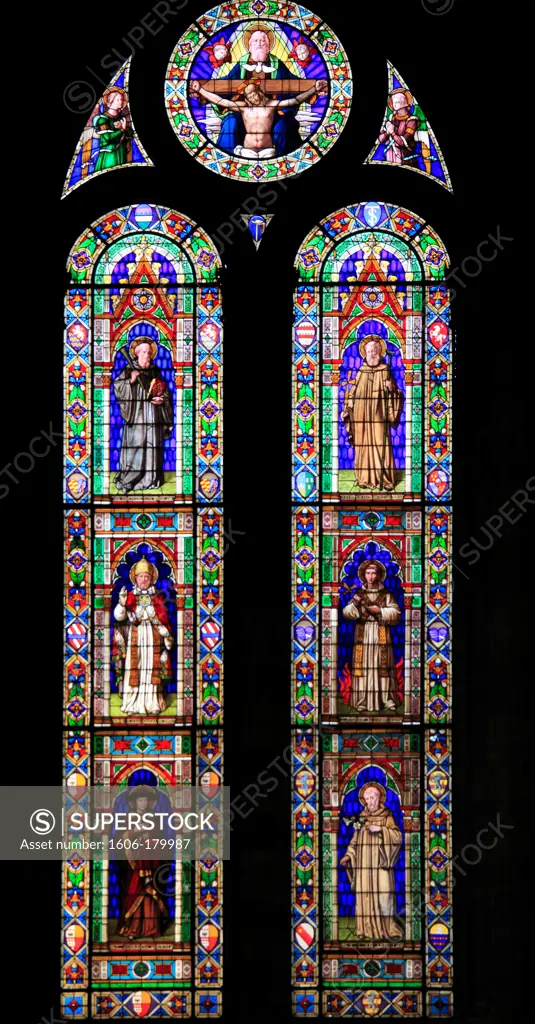 Italy, Tuscany, Florence, Santa Trinita church, stained glass window,