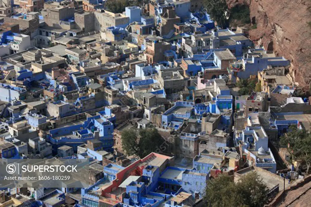 India, Rajasthan, Jodhpur, general aerial view, panorama,