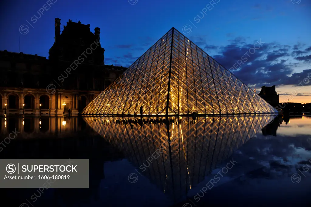Louvre museum at dusk,Paris,France,Europe