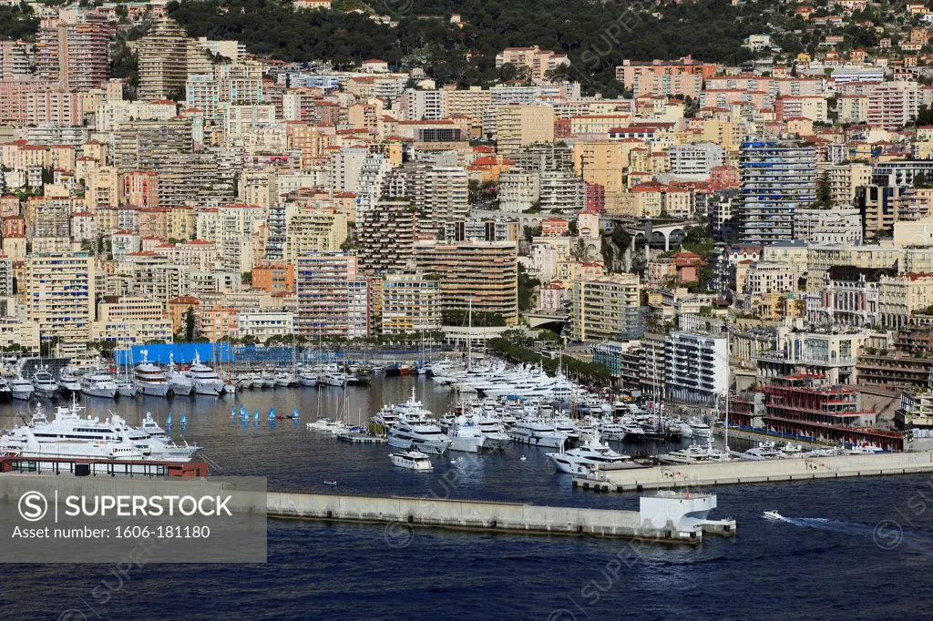 France, Principality of Monaco, with the port surrounded by the buildings of the Condamine and Condamine, (aerial photo),