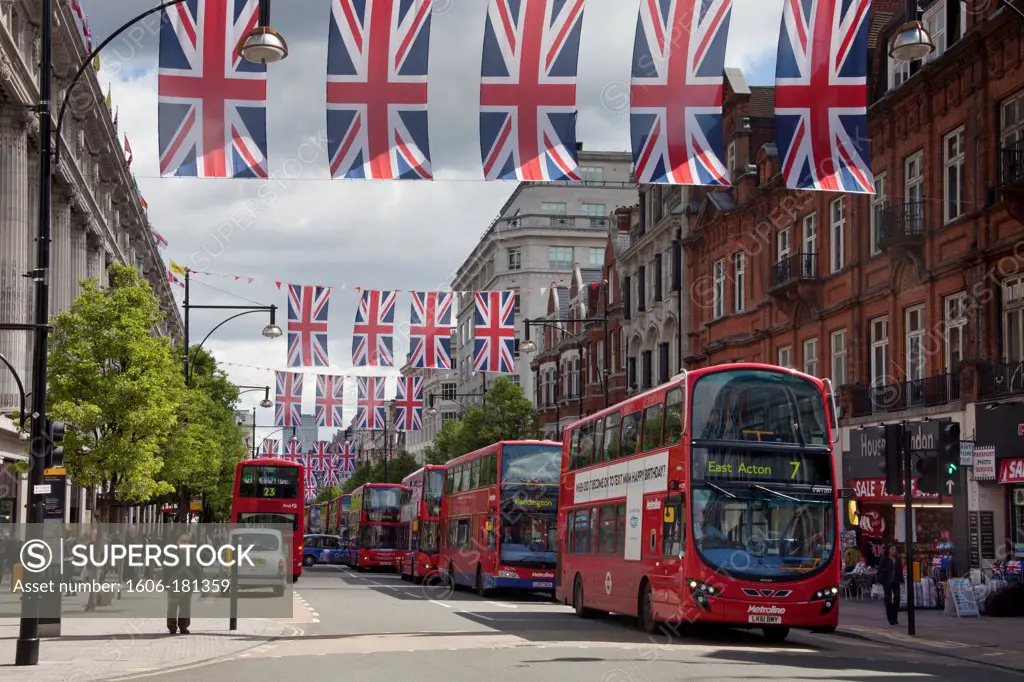 UK, London City, Oxford Street, buses, transit,