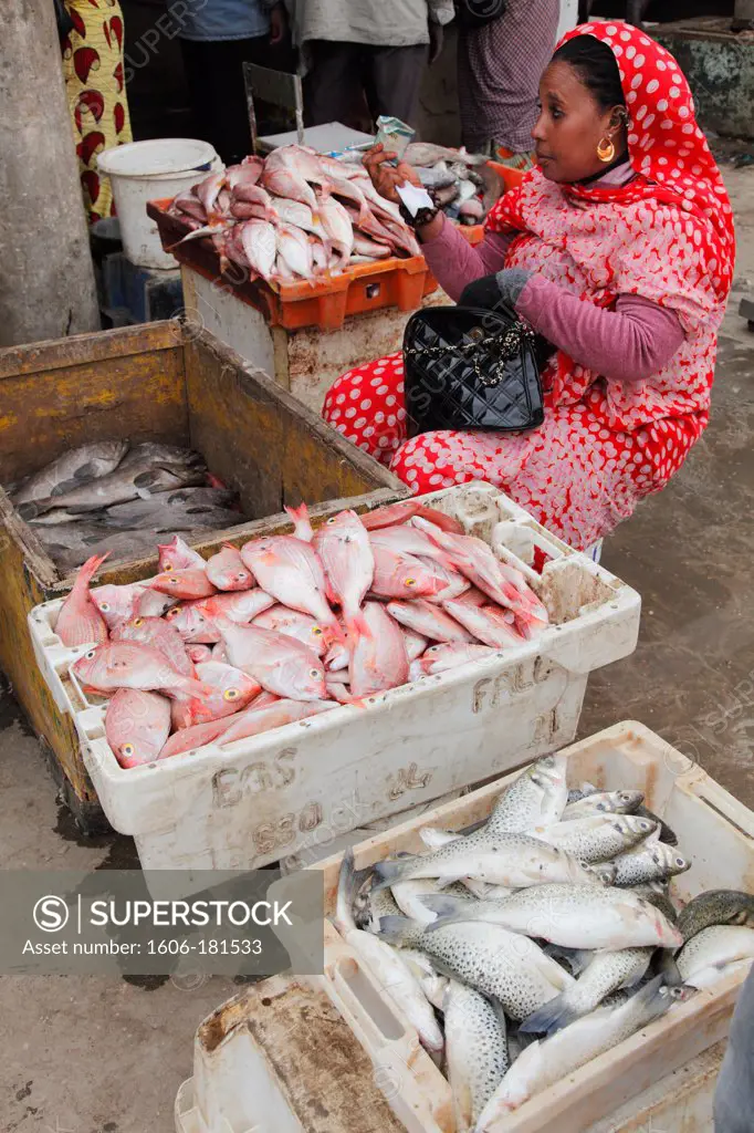 Western Africa, Mauritania, Nouakchott, fishermen beach, fish market