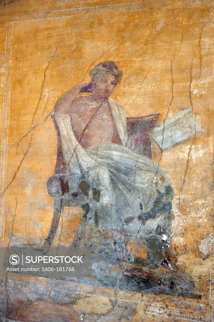 Italy - Campania - Pompeï - fresco of the house of Ménandre - the poet Ménandre reading