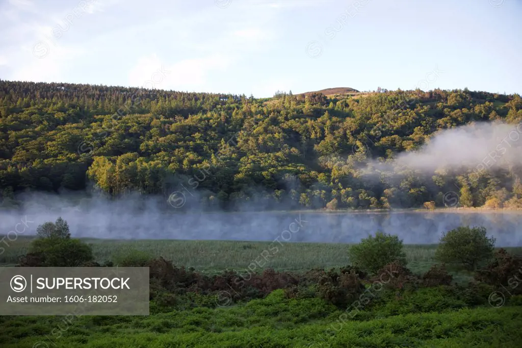 Republic of Ireland,County Wicklow,Wicklow Mountains National Park,Mist Rising over Glendalough Lower Lake