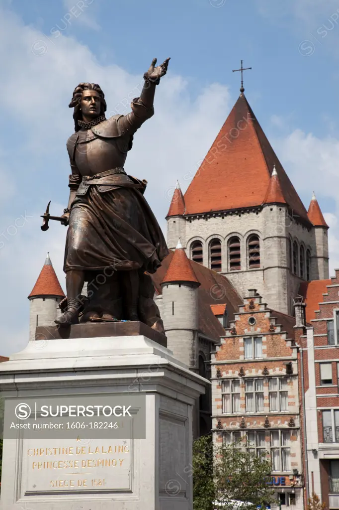 Belgium,Tournai,Statue of Christine de Lalaing the Princess of Espinoy