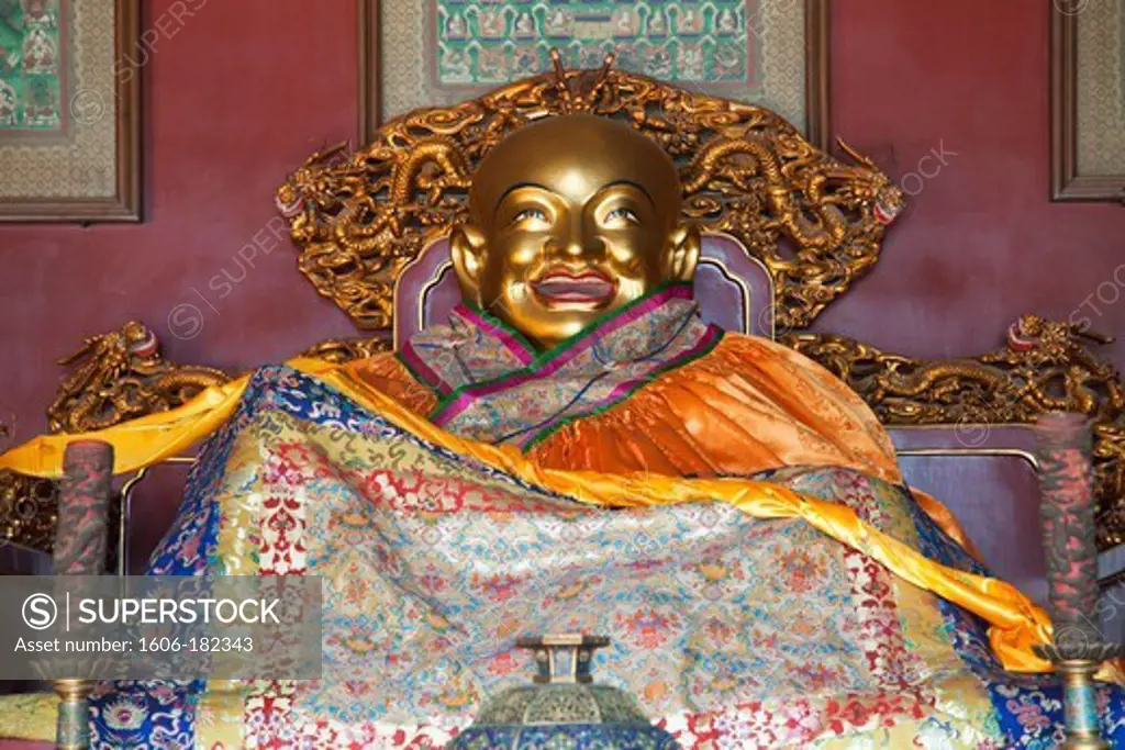 China,Beijing,Tibetan Lama Temple or Yonghe Gong,Seated Gold Buddha