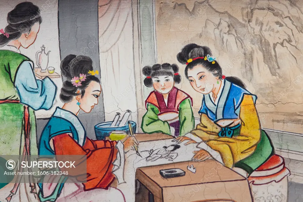 China,Beijing,Summer Palace,Buddhist Fragrance Pavilion,Painted Artwork depicting Life during the Manchu Dynasty Period