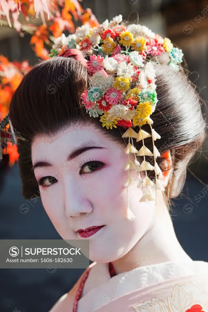 Japan,Kyoto,Higashiyama,Portrait of Maiko (Apprentice Geisha) Dressed in Kimono