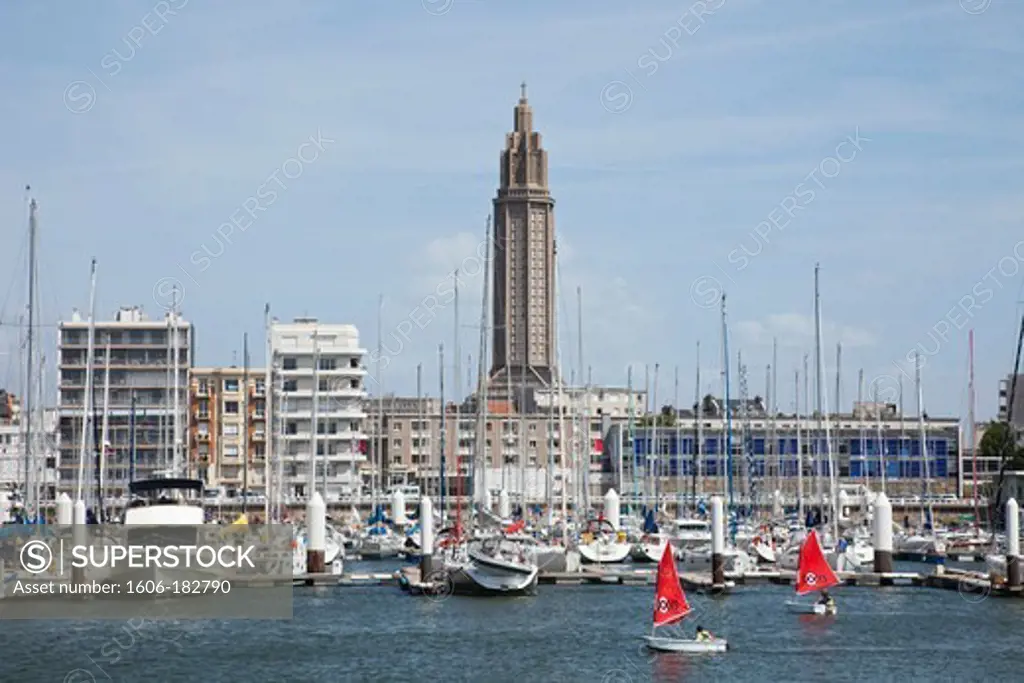 France,Normandy,Le Havre,Yacht Marina and City Skyline