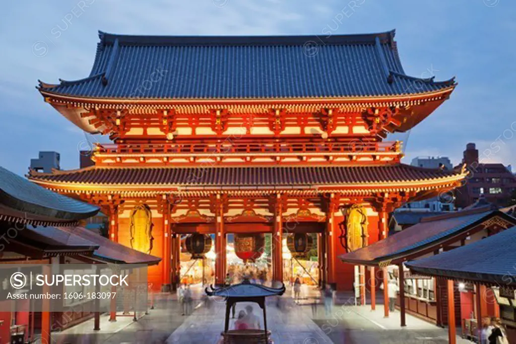 Japan,Tokyo,Asakusa,Asakusa Kannon Temple,Hozomon Gate and Temple Pagoda