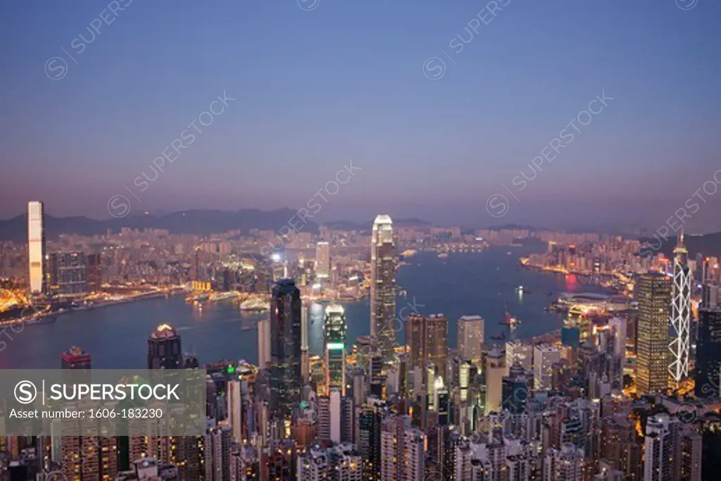 China,Hong Kong,View from Victoria Peak,City Skyline and Victoria Harbour