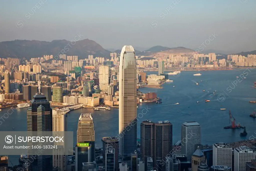 China,Hong Kong,View from Victoria Peak,International Finance Centre Building (IFC) and Victoria Harbour