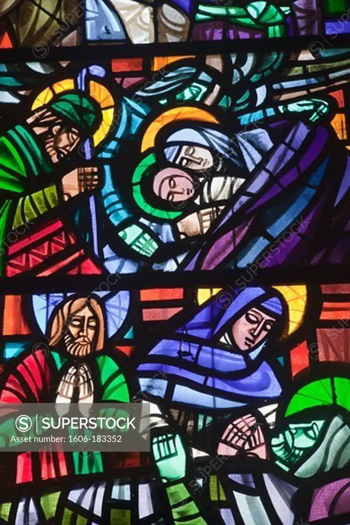 Philippines,Manila,Intramuros,Manila Cathedral,Stained Glass Window depicting The Life of Christ