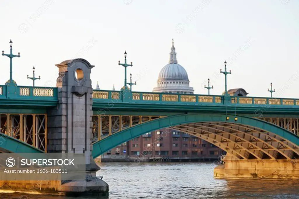 England,London,Southwark,Southwark Bridge and St Paul's Cathedral