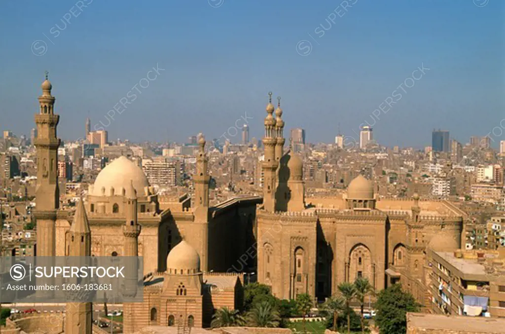 Egypt, Cairo, Mosques of Sultan Hassan and ar-Rifai, skyline,