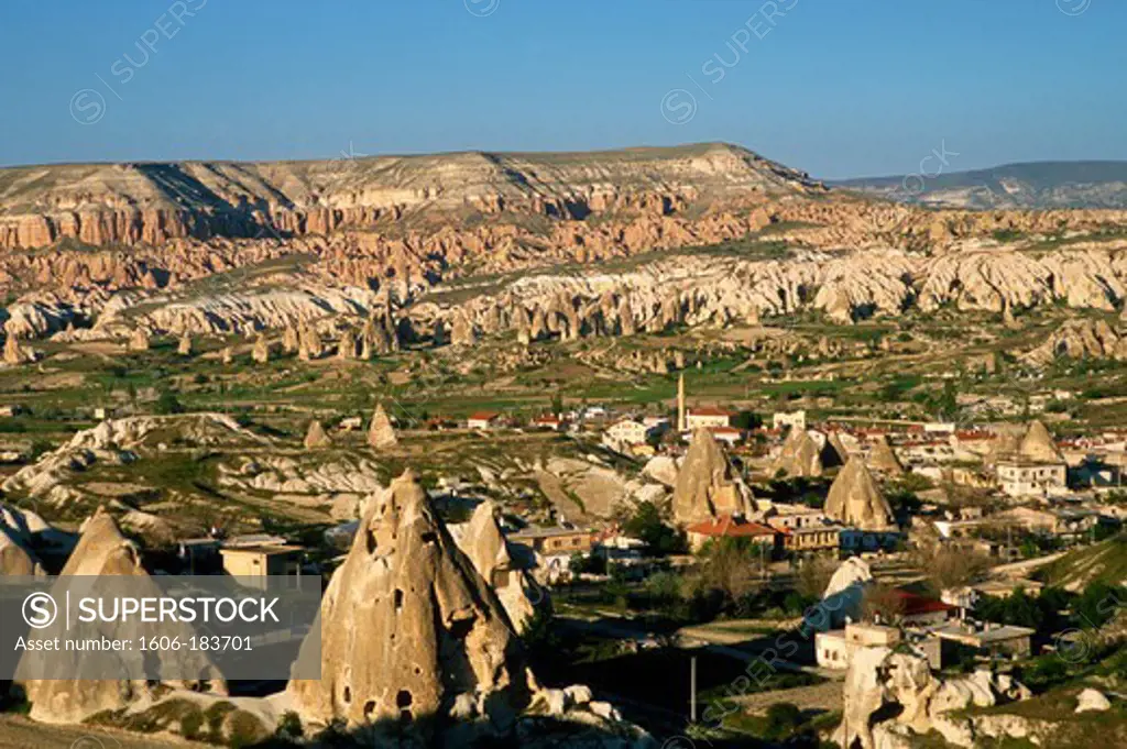 Turkey, Cappadocia, Göreme village, general aerial view,