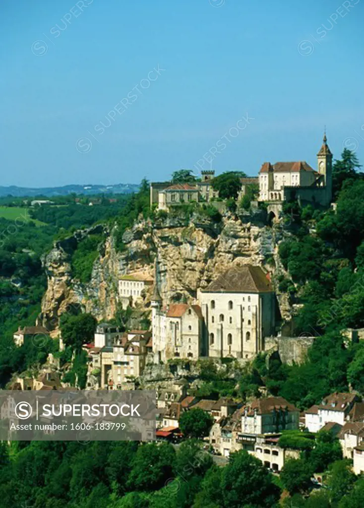 France, Quercy, Rocamadour, general aerial view,