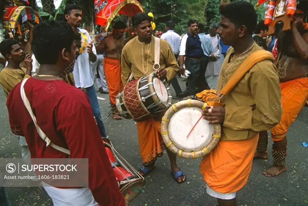 Malaysia, Penang, Thaipusam, Hindu, religious, festival, people, musicians,