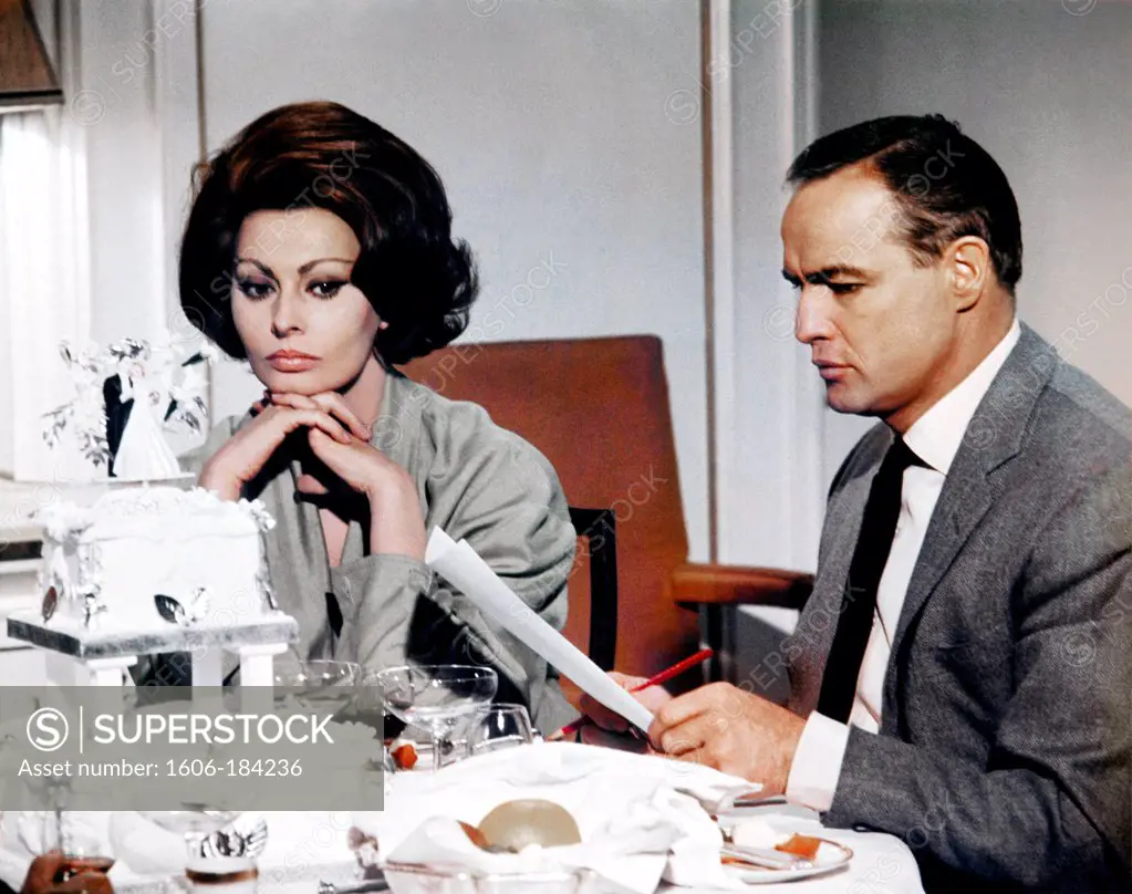 Sophia Loren and Marlon Brando , A Countess from Hong Kong , 1967 directed by Charles Chaplin (Universal Pictures)