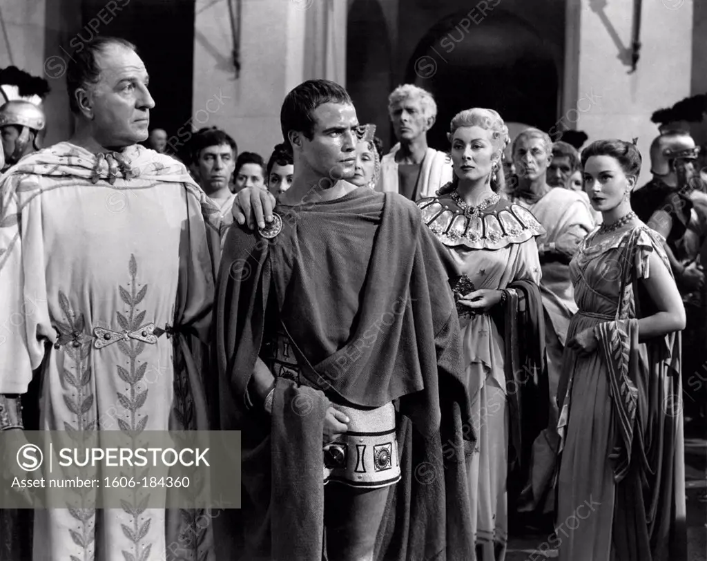 Louis Calhern, Marlon Brando, Greer Garson and Deborah Kerr  , Julius Caesar , 1953 directed by Joseph L. Mankiewicz  (Metro-Goldwyn-Mayer Pictures)