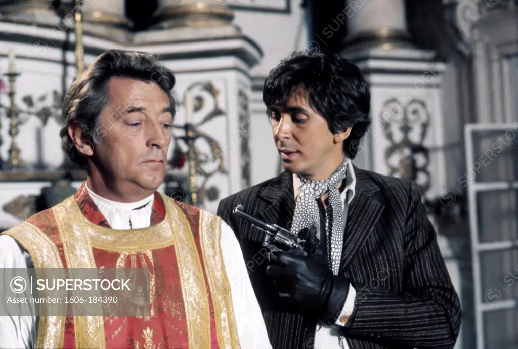 Robert Mitchum and Frank Langella , The Wrath of God , 1972 directed by Ralph Nelson (Metro-Goldwyn-Mayer Pictures)
