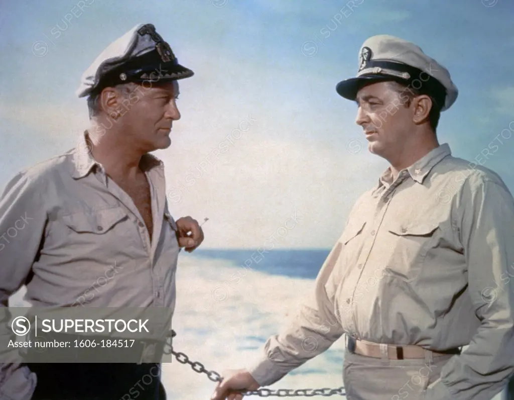 Curd Jürgens and Robert Mitchum , The Enemy Below , 1957 directed by Dick Powell (Twentieth Century Fox Film Corpo)