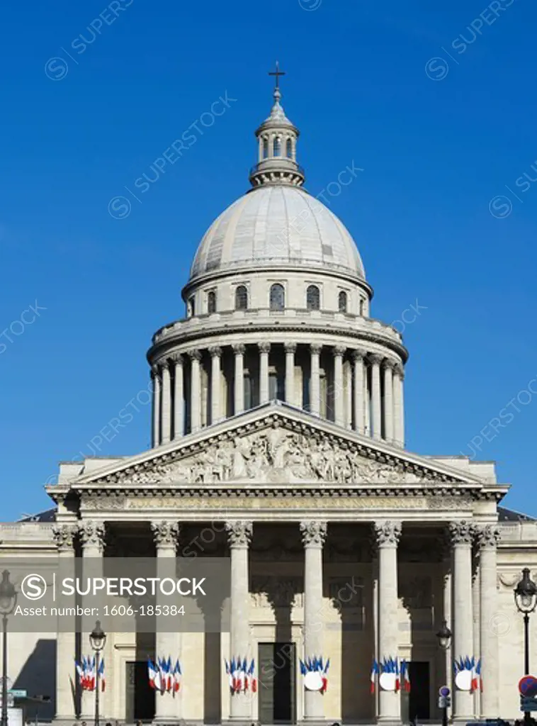 France, Paris, front facade of The Pantheon