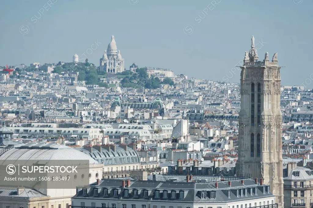 Paris: the tower Saint Jacques and the mound Montmartre