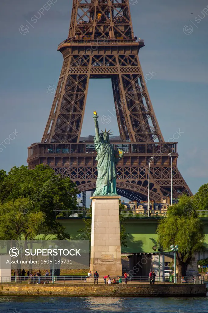 France , Paris City, Eiffel Tower and Statue of Liberty , Sein River