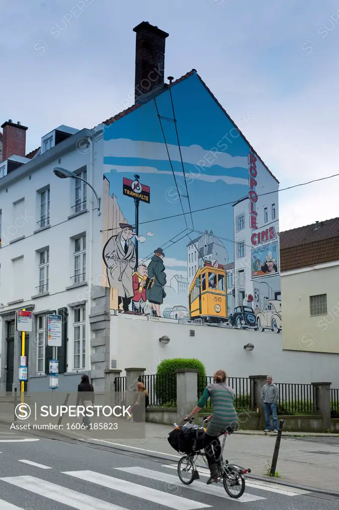 Belgium - Brussels - Street des Axéliens - Mural of Young Albert, the hero of Yves Chaland's comic strip