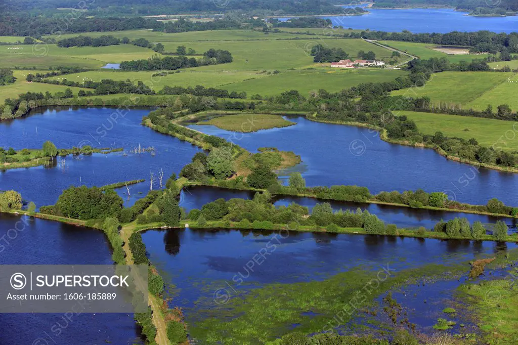 France, Indre (36), the Regional Natural Park of the Brenne, landscape with ponds and wetlands (aerial photographs),