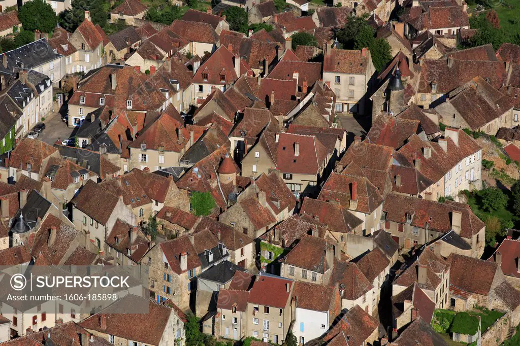 France, Indre (36), Saint-Benoit-du-Sault, village labeled one of The Most Beautiful Villages of France. (Aerial photo),