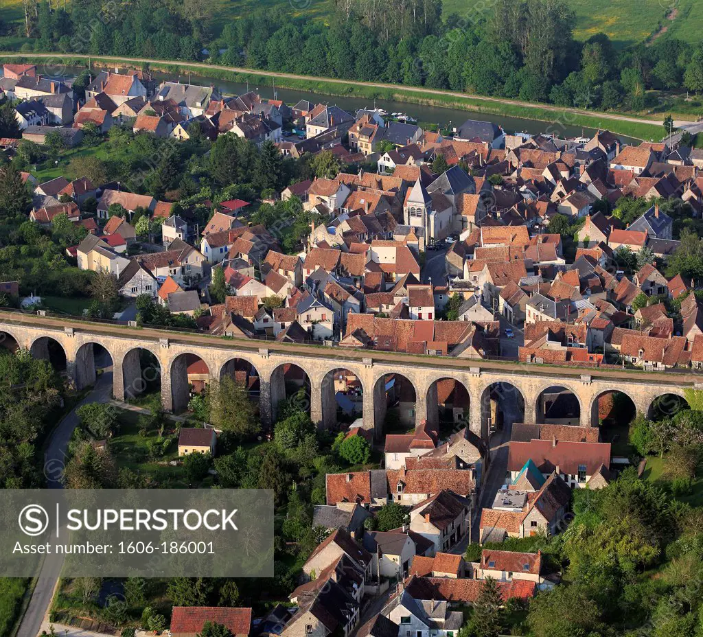 FRANCE,CHER(18),Menétréol-sous-Sancerre, village sur les bords de la Loire et du canal latéral de la Loire,(photo aérienne,/
