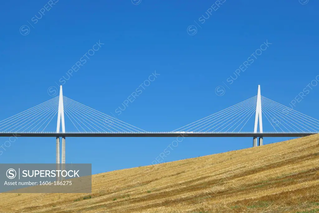 Panoramic of the Millau Viaduct crossing the Tarn valley in the Aveyron Department of southern France