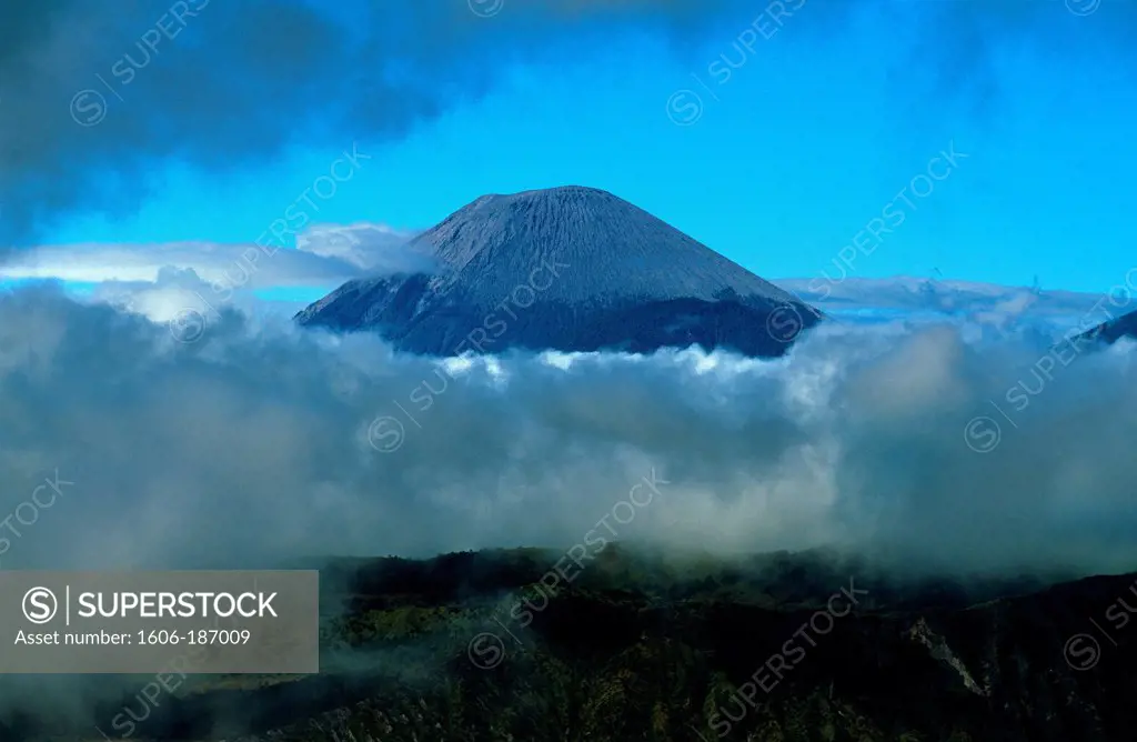 Caldeira and Bromo (2.329 m) & Semeru (3.676 m) volcanoes on Java. Indonesia.