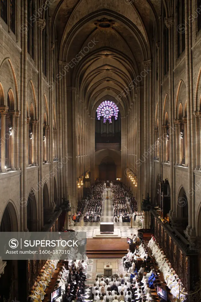 Notre Dame Cathedral nave. Paris . France.