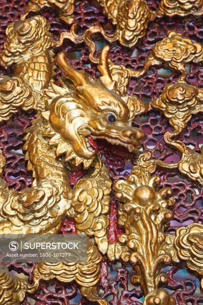 China,Hong Kong,Hollywood Road,Man Mo Temple,Door Detail depicting Dragon