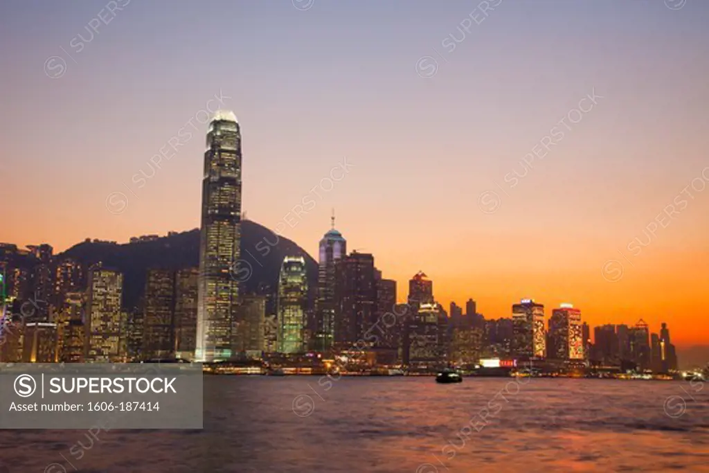 China,Hong Kong,City Skyline and Victoria Peak at Dusk