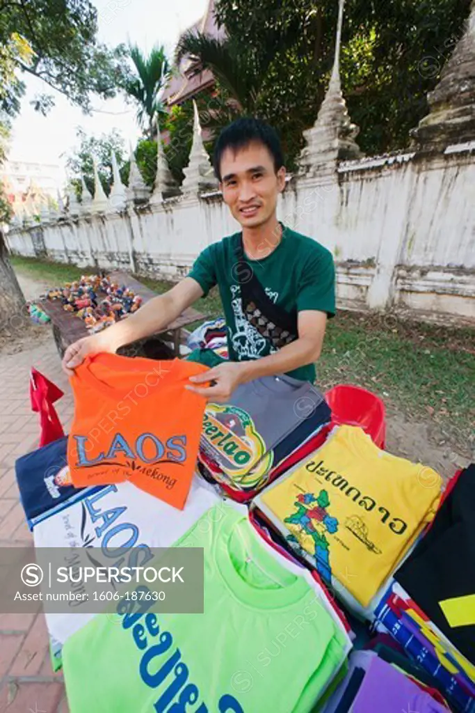 Laos,Vientiane,T shirt Vendor