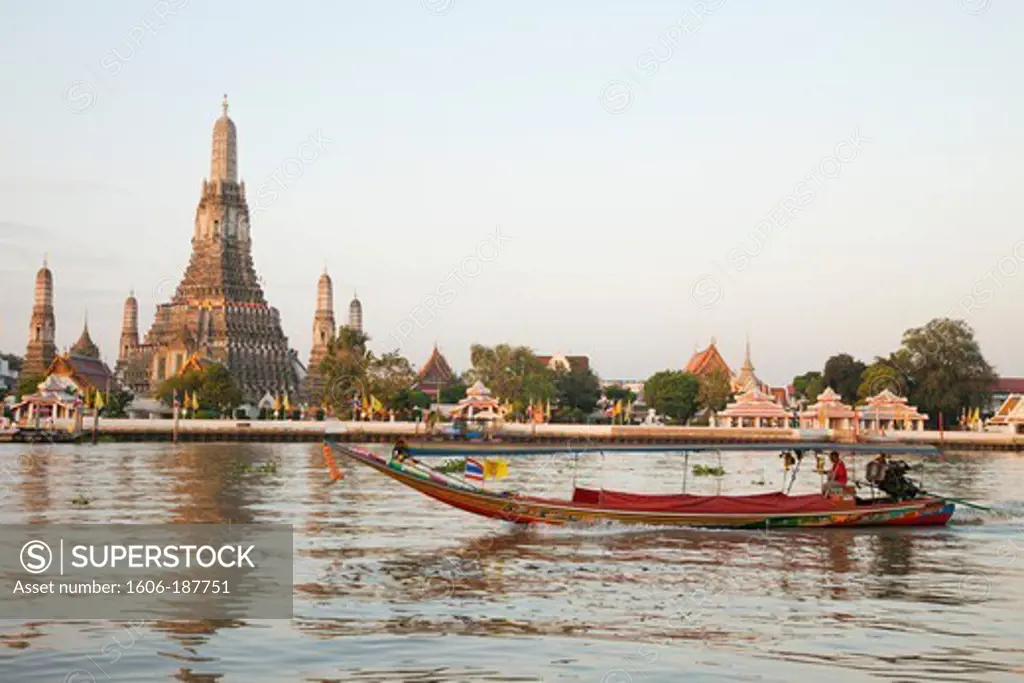Thailand,Bangkok,Wat Arun aka Temple of Dawn and Chao Phraya River